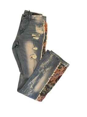 Men Stacked flare fit Embroidery Smoke rise Jeans Size 32  x 36